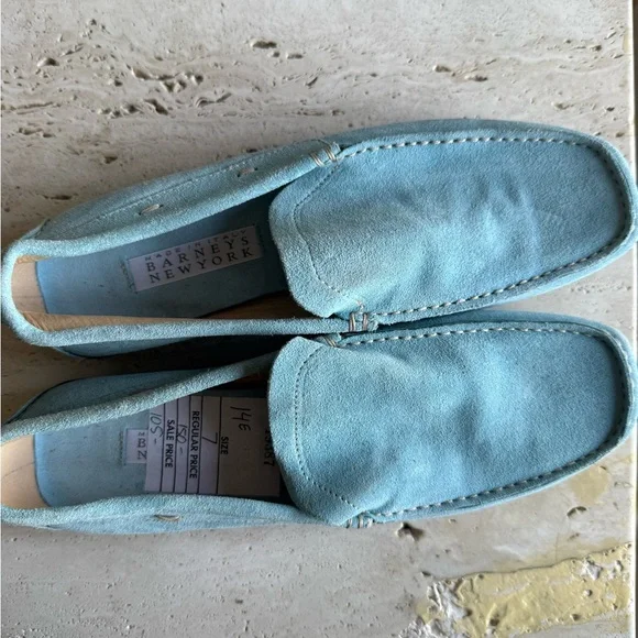 Barneys New York Blue Suede Loafers - Picture 3 of 4